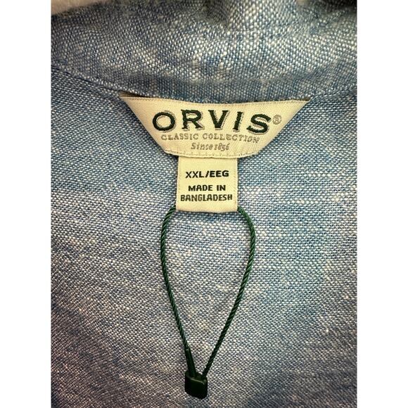 ORVIS | Plus Size Blue Linen Blend Button Up Long Sleeve Shirt | XXL - Picture 5 of 7